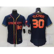 Men's Houston Astros #30 Kyle Tucker Number 2022 Navy Blue City Connect Flex Base Stitched Baseball Jersey