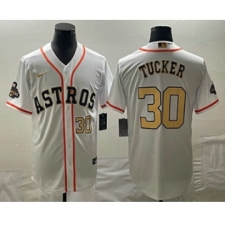 Men's Houston Astros #30 Kyle Tucker Number 2023 White Gold World Serise Champions Cool Base Stitched Jersey1