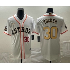 Men's Houston Astros #30 Kyle Tucker Number 2023 White Gold World Serise Champions Cool Base Stitched Jerseys