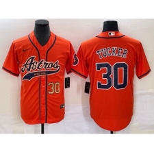 Men's Houston Astros #30 Kyle Tucker Number Orange Cool Base Stitched Baseball Jersey