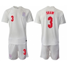 Mens England #3 Shaw White Home Soccer Jersey Suit