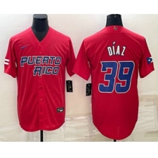 Men's Puerto Rico Baseball #39 Edwin Diaz 2023 Red World Baseball Classic Stitched Jersey