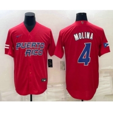 Men's Puerto Rico Baseball #4 Yadier Molina 2023 Red World Baseball Classic Stitched Jerseys