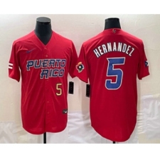 Mens Puerto Rico Baseball #5 Enrique Hernandez Number 2023 Red World Classic Stitched Jersey