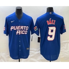 Men's Puerto Rico Baseball #9 Javier Baez 2023 Blue World Baseball Classic Stitched Jerseys
