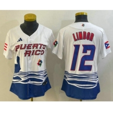 Women's Puerto Rico Baseball #12 Francisco Lindor 2023 White World Classic Stitched Jerseys