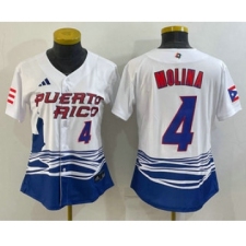 Women's Puerto Rico Baseball #4 Yadier Molina Number 2023 Red World Classic Stitched Jerseys