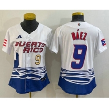 Women's Puerto Rico Baseball #9 Javier Baez Number White 2023 World Baseball Classic Stitched Jerseys