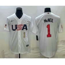 Mens USA Baseball #1 Jeff McNeil Number 2023 White World Classic Stitched Jersey