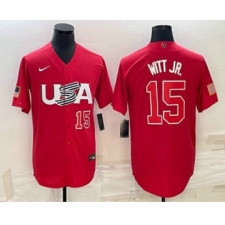 Men's USA Baseball #15 Bobby Witt Jr Number 2023 Red World Baseball Classic Stitched Jersey1