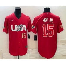 Men's USA Baseball #15 Bobby Witt Jr Number 2023 Red World Baseball Classic Stitched Jersey