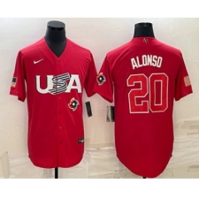 Men's USA Baseball #20 Pete Alonso 2023 Red World Classic Stitched Jerseys