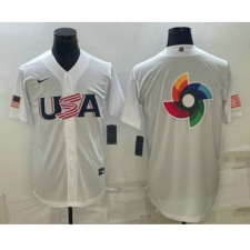 Men's USA Baseball 2023 White World Baseball Big Logo With Classic Replica Stitched Jersey