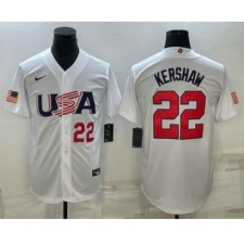 Mens USA Baseball #22 Clayton Kershaw Number 2023 White World Baseball Classic Stitched Jersey
