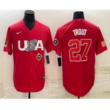 Men's USA Baseball #27 Mike Trout 2023 Red World Classic Stitched Jerseys