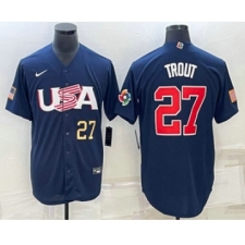Mens USA Baseball #27 Mike Trout Number 2023 Navy World Baseball Classic Stitched Jersey