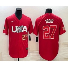 Mens USA Baseball #27 Mike Trout Number 2023 Red World Classic Stitched Jersey