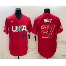 Men's USA Baseball #27 Mike Trout Number 2023 Red World Classic Stitched Jerseys