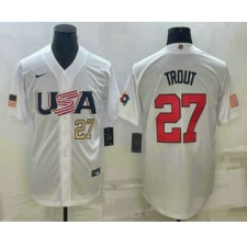 Men's USA Baseball #27 Mike Trout Number 2023 White World Baseball Classic Replica Stitched Jerseys