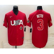 Men's USA Baseball #3 Mookie Betts 2023 Red World Classic Stitched Jersey