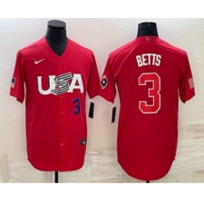 Men's USA Baseball #3 Mookie Betts Number 2023 Red World Classic Stitched Jersey1