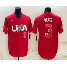 Men's USA Baseball #3 Mookie Betts Number 2023 Red World Classic Stitched Jersey