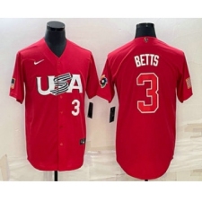 Men's USA Baseball #3 Mookie Betts Number 2023 Red World Classic Stitched Jerseys