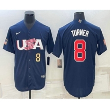 Men's USA Baseball #8 Trea Turner Number 2023 Navy World Baseball Classic Stitched Jersey