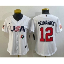 Women's USA Baseball #12 Kyle Schwarber 2023 White World Classic Stitched Jerseys