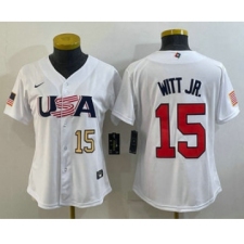 Women's USA Baseball #15 Bobby Witt Jr Number 2023 White World Classic Replica Stitched Jerseys