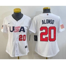 Women's USA Baseball #20 Pete Alonso Number 2023 White World Classic Stitched Jersey