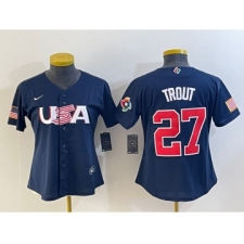 Women's USA Baseball #27 Mike Trout 2023 Navy World Classic Stitched Jersey