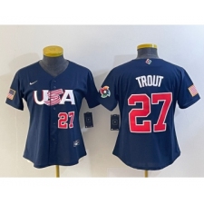 Women's USA Baseball #27 Mike Trout Number 2023 Navy World Classic Stitched Jersey