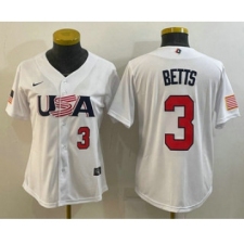Women's USA Baseball #3 Mookie Betts Number 2023 White World Classic Replica Stitched Jerseys