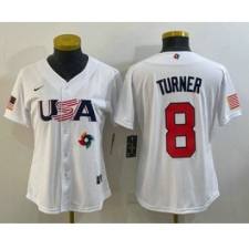 Women's USA Baseball #8 Trea Turner 2023 White World Classic Stitched Jersey