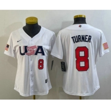 Women's USA Baseball #8 Trea Turner Number 2023 White World Classic Stitched Jerseys