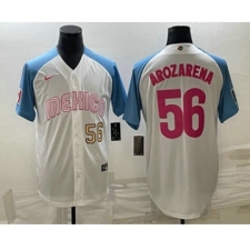 Men's Mexico Baseball #56 Randy Arozarena Number 2023 White Blue World Classic Stitched Jersey10