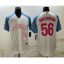 Men's Mexico Baseball #56 Randy Arozarena Number 2023 White Blue World Classic Stitched Jersey7
