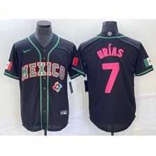 Men's Mexico Baseball #7 Julio Urias 2023 Black Pink World Classic Stitched Jersey1