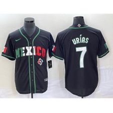 Men's Mexico Baseball #7 Julio Urias 2023 Black White World Classic Stitched Jersey 1