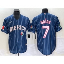 Men's Mexico Baseball #7 Julio Urias Navy Blue Pinstripe 2020 World Series Cool Base Nike Jersey 1