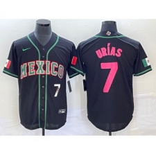 Men's Mexico Baseball #7 Julio Urias Number 2023 Black Pink World Classic Stitched Jersey4