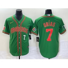 Men's Mexico Baseball #7 Julio Urias Number 2023 Green World Classic Stitched Jersey13