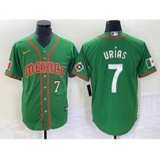 Men's Mexico Baseball #7 Julio Urias Number 2023 Green World Classic Stitched Jersey2