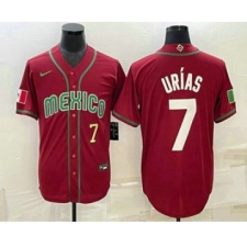 Mens Mexico Baseball #7 Julio Urias Number 2023 Red Blue World Baseball Classic Stitched Jersey