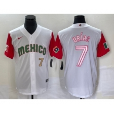 Men's Mexico Baseball #7 Julio Urias Number 2023 White Red World Classic Stitched Jersey 43