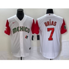 Men's Mexico Baseball #7 Julio Urias Number 2023 White Red World Classic Stitched Jersey23