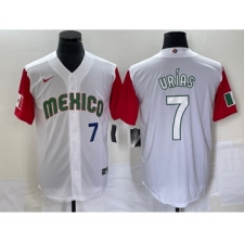Men's Mexico Baseball #7 Julio Urias Number 2023 White Red World Classic Stitched Jersey33