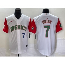 Men's Mexico Baseball #7 Julio Urias Number 2023 White Red World Classic Stitched Jersey49