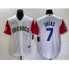 Men's Mexico Baseball #7 Julio Urias Number 2023 White Red World Classic Stitched Jersey4